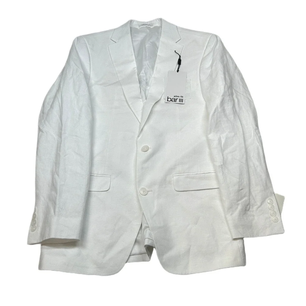 Bar III Linen Suit Jacket Mens 38L White Slim Fit Summer Coastal Sport Coat $360